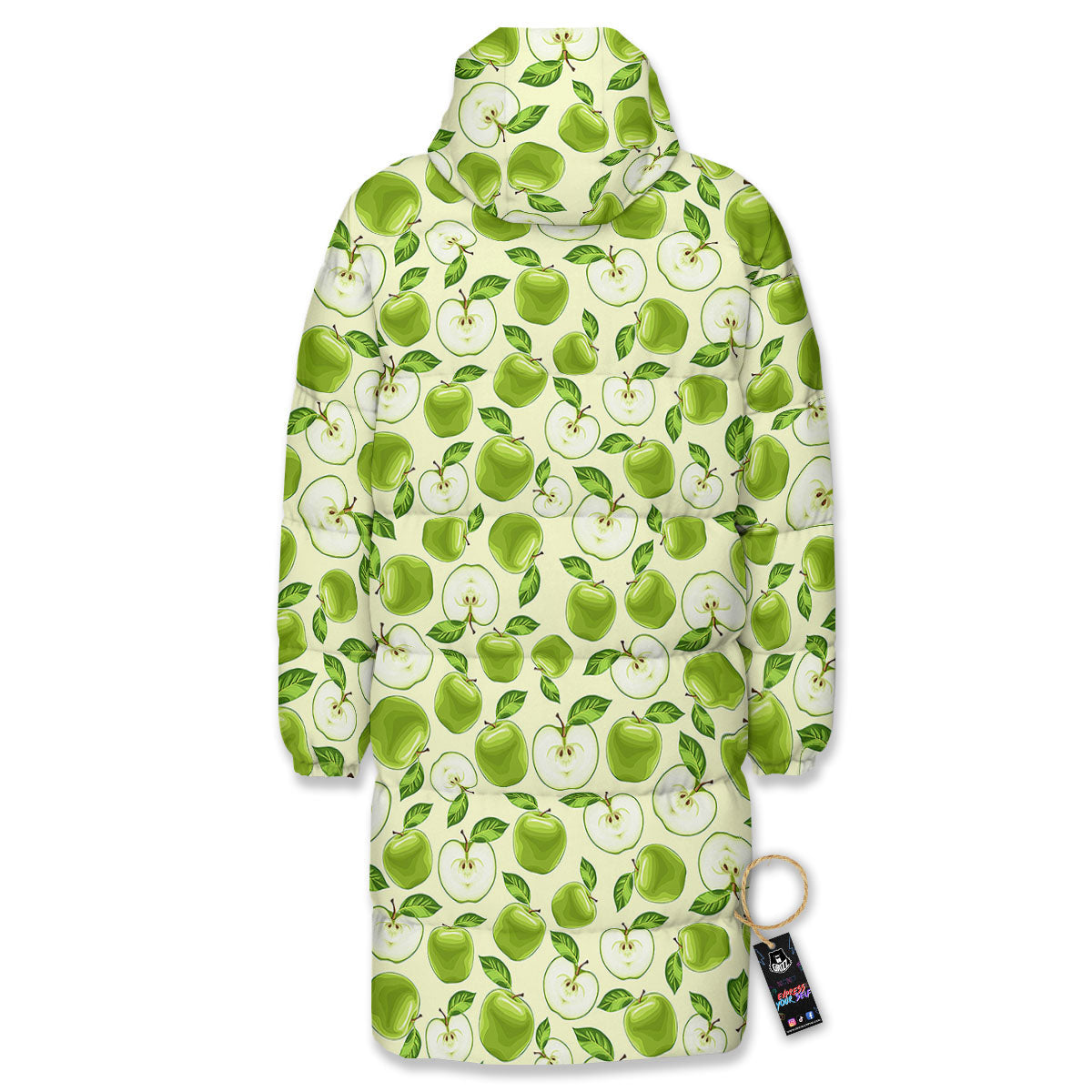 Fruit Green Apple Print Pattern Long Down Jacket-grizzshop