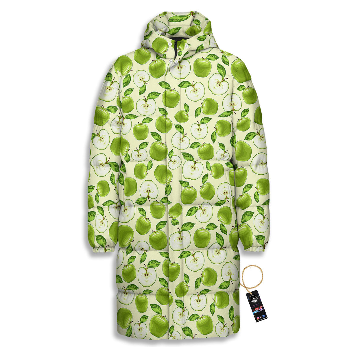 Fruit Green Apple Print Pattern Long Down Jacket-grizzshop