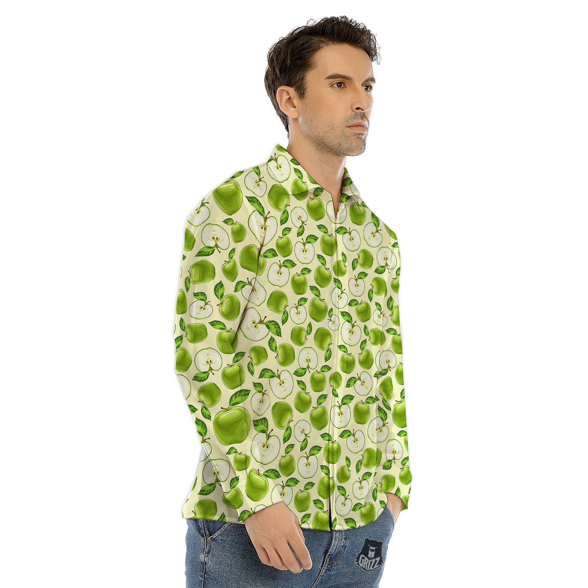 Fruit Green Apple Print Pattern Men's Dress Shirts-grizzshop