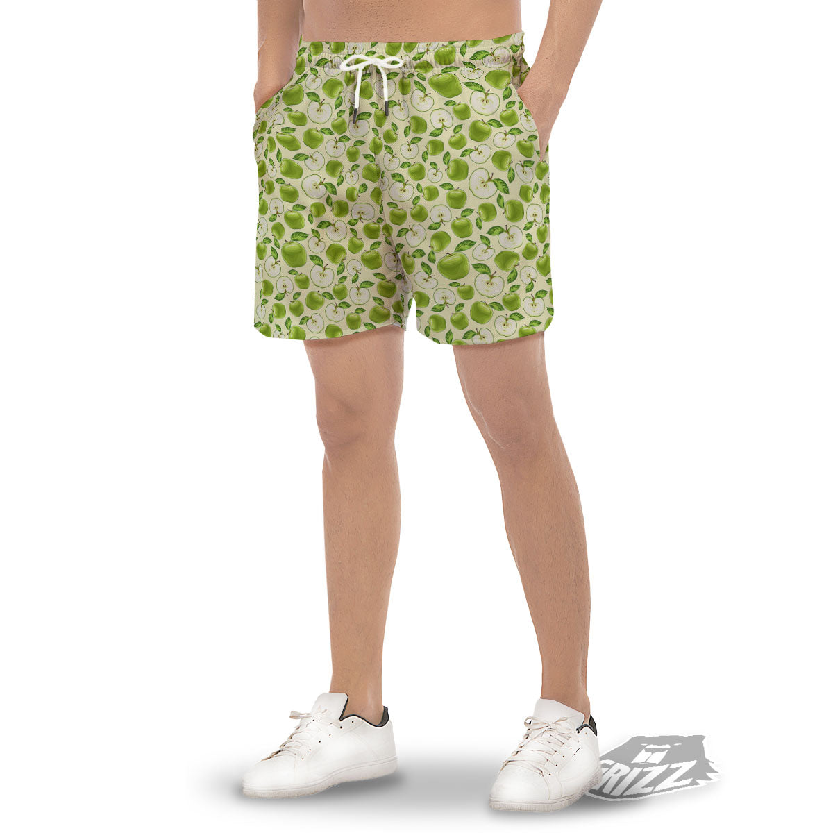 Fruit Green Apple Print Pattern Men's Gym Shorts-grizzshop