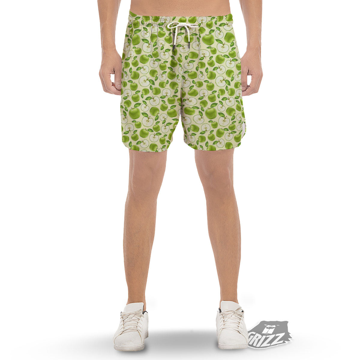 Fruit Green Apple Print Pattern Men's Gym Shorts-grizzshop