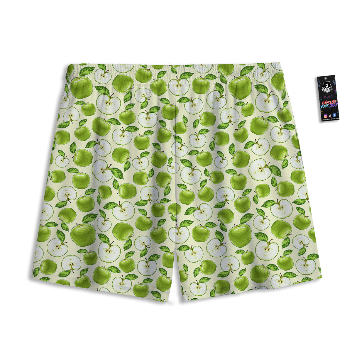 Fruit Green Apple Print Pattern Mesh Shorts-grizzshop