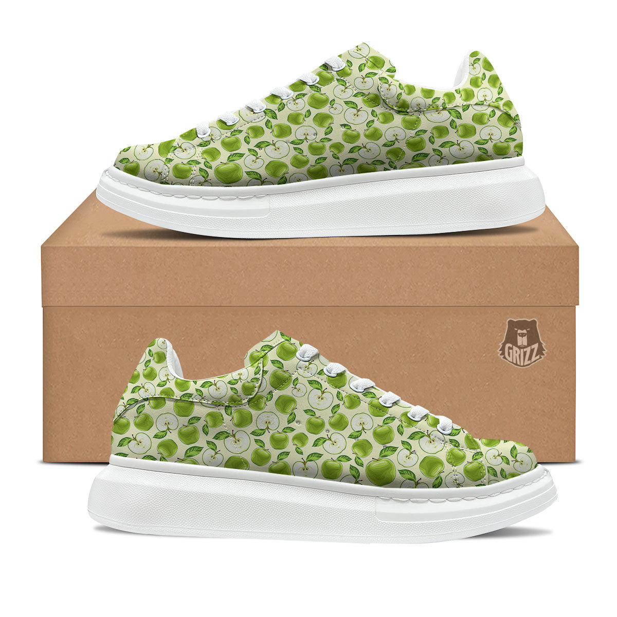 Fruit Green Apple Print Pattern Platform Shoes-grizzshop