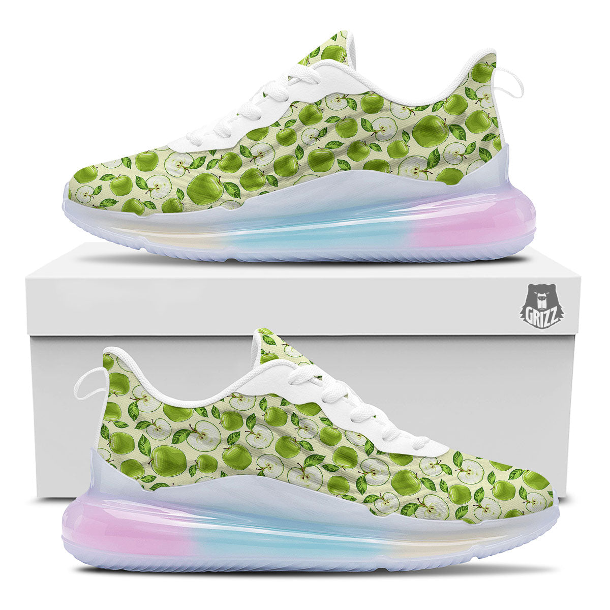 Fruit Green Apple Print Pattern Running Sneakers-grizzshop