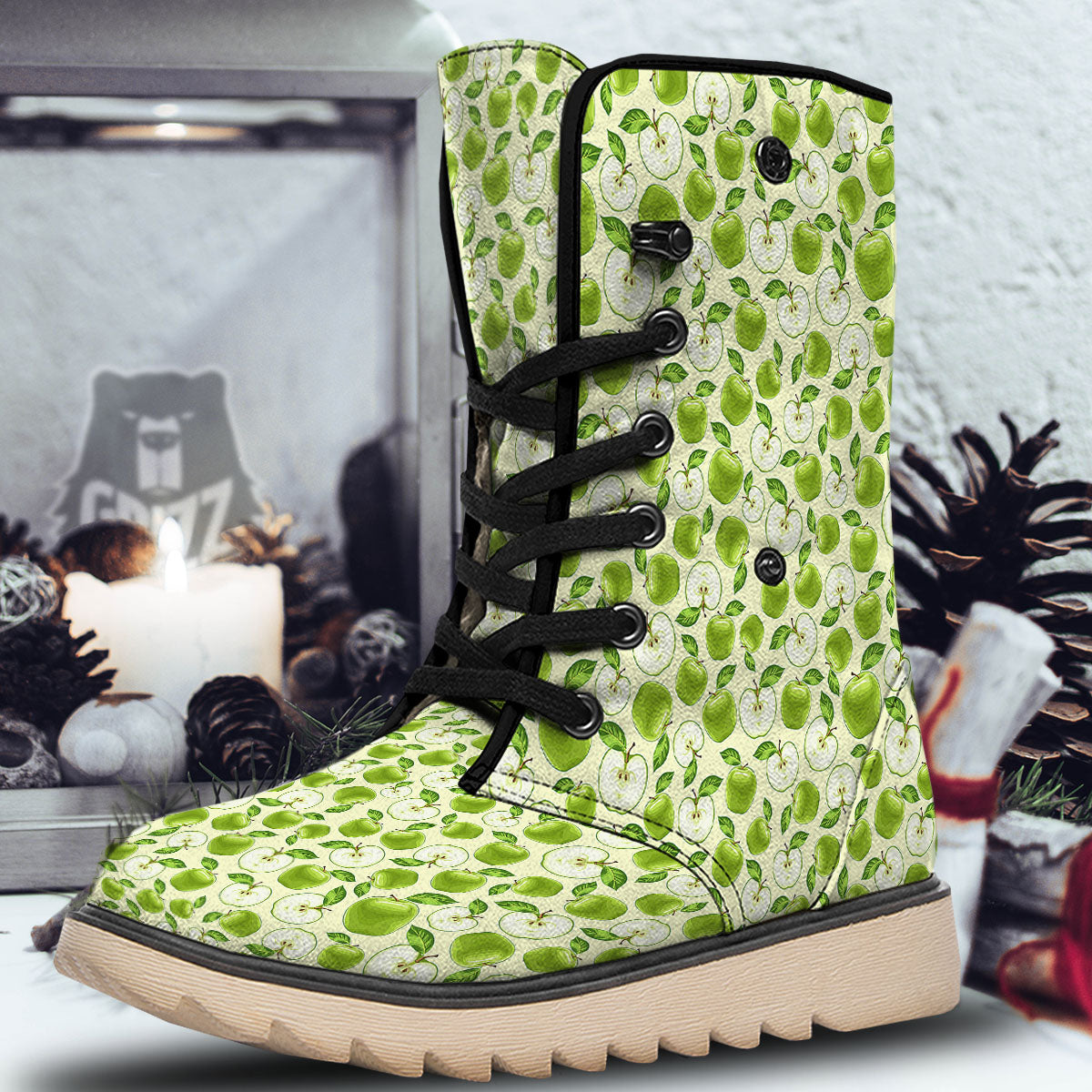 Fruit Green Apple Print Pattern Snow Boots-grizzshop