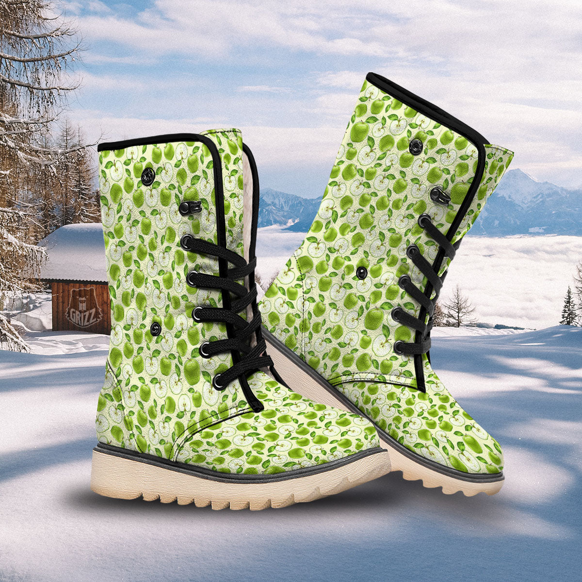 Fruit Green Apple Print Pattern Snow Boots-grizzshop