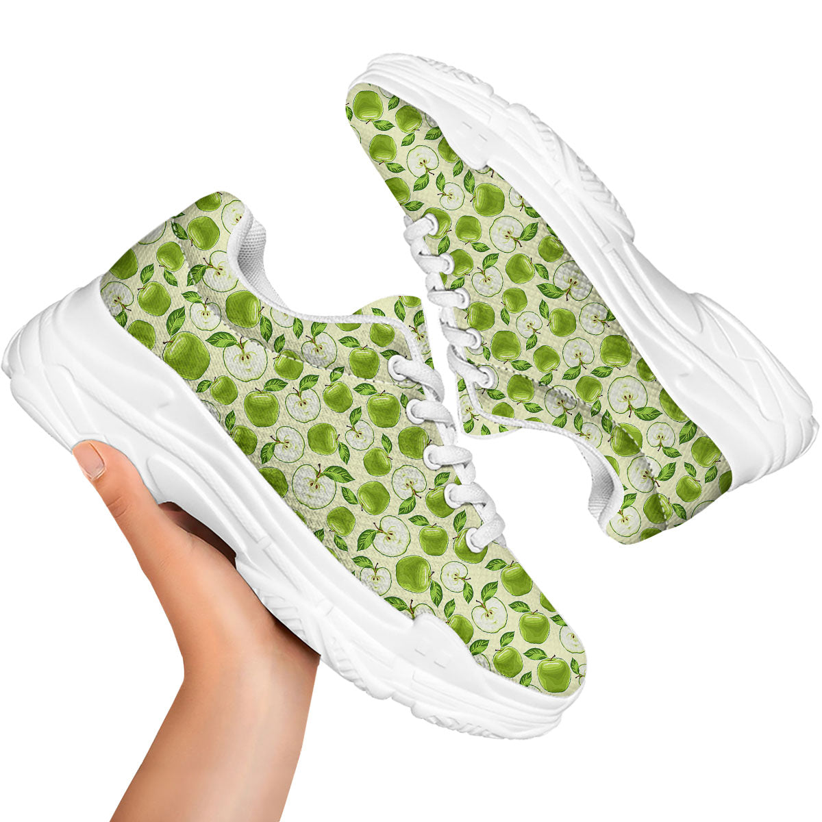 Fruit Green Apple Print Pattern White Chunky Shoes-grizzshop