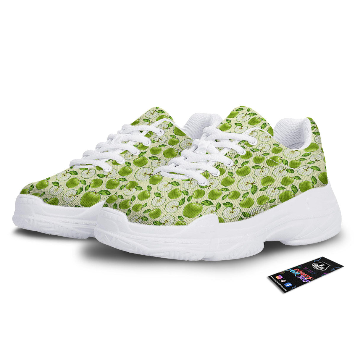 Fruit Green Apple Print Pattern White Chunky Shoes-grizzshop