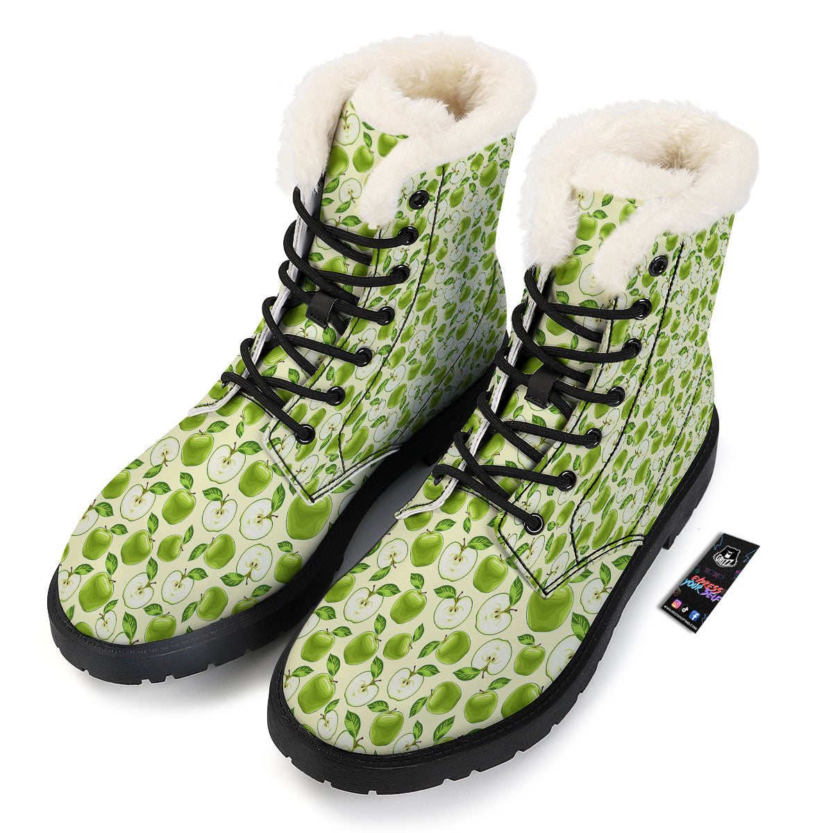 Fruit Green Apple Print Pattern Winter Boots-grizzshop