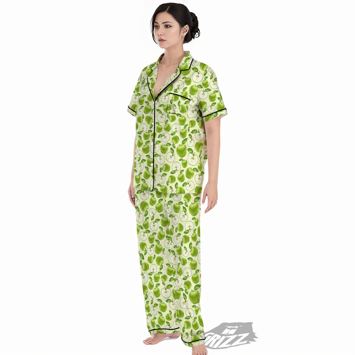 Fruit Green Apple Print Pattern Women's Pajamas Set-grizzshop
