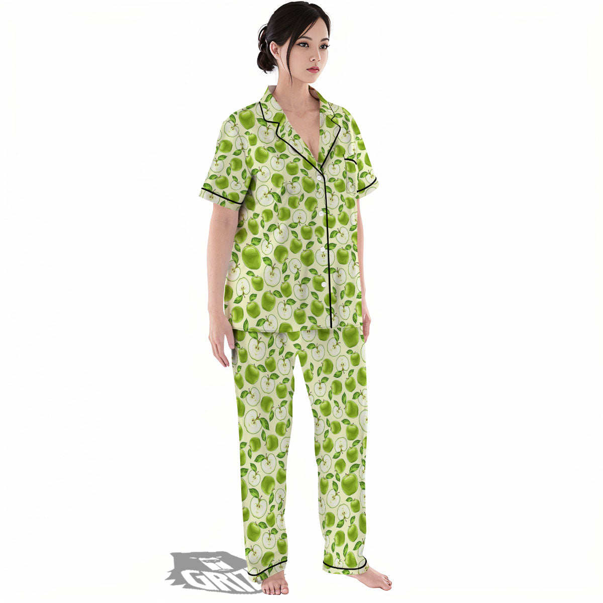 Fruit Green Apple Print Pattern Women's Pajamas Set-grizzshop