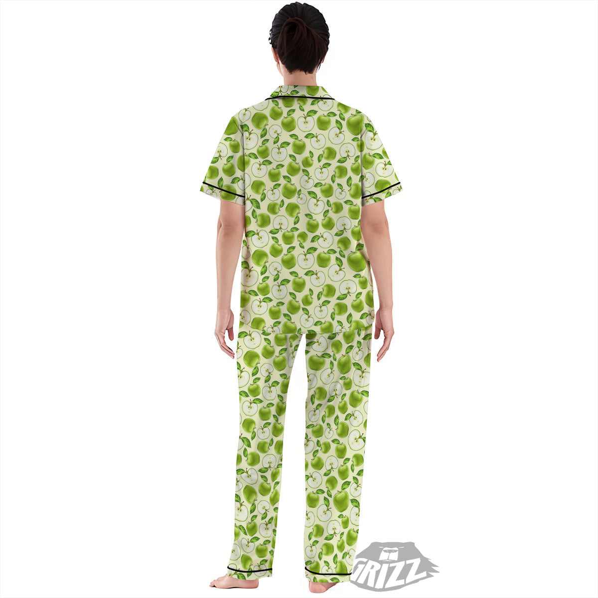 Fruit Green Apple Print Pattern Women's Pajamas Set-grizzshop