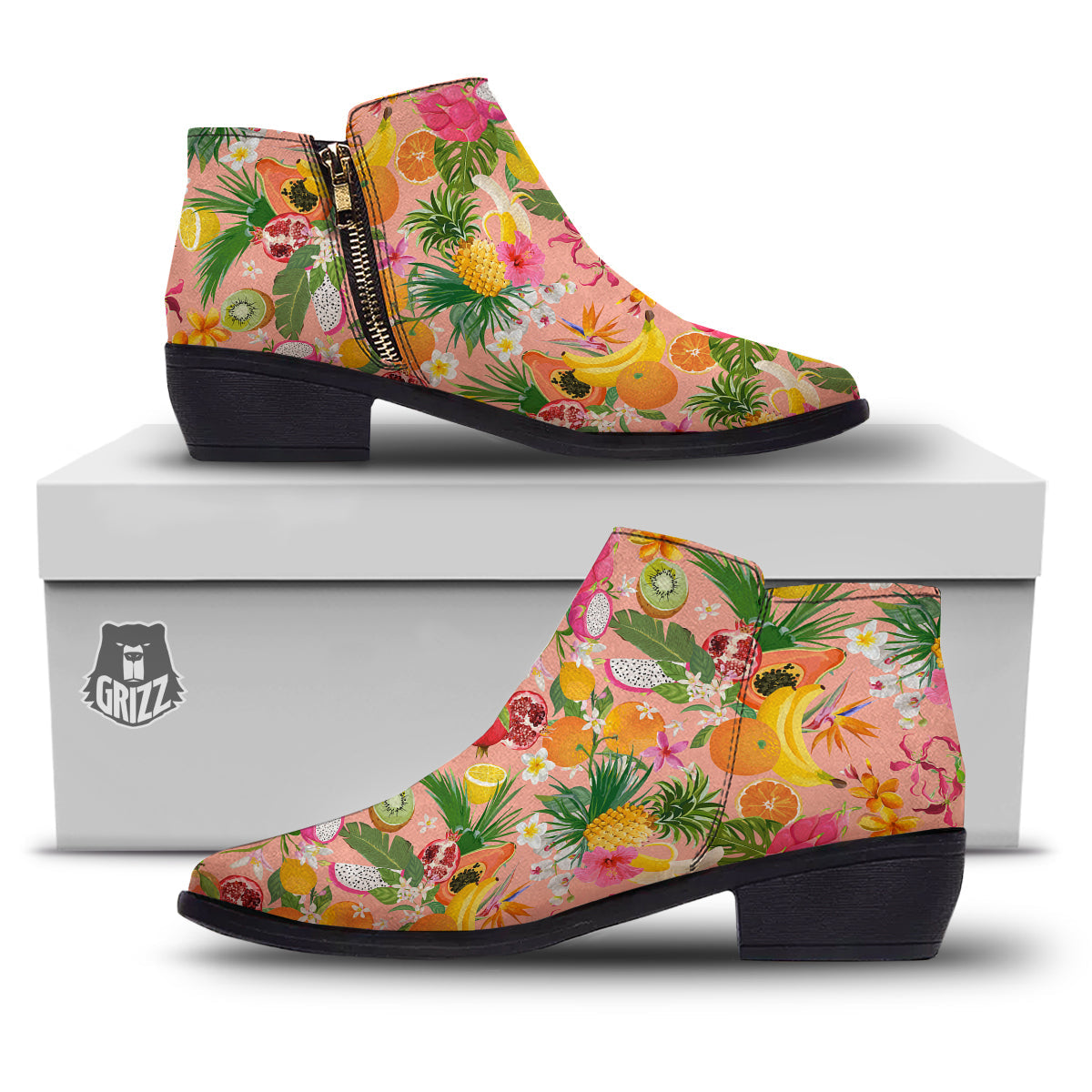 Fruit Leaf Tropical Print Pattern Ankle Boots-grizzshop