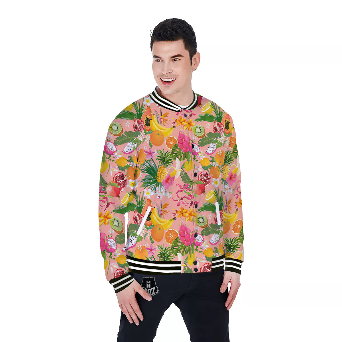 Fruit Leaf Tropical Print Pattern Baseball Jacket-grizzshop