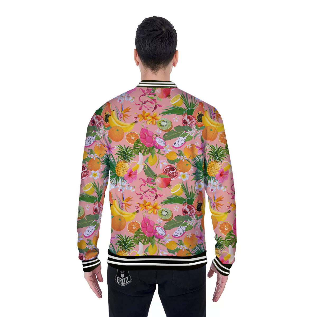 Fruit Leaf Tropical Print Pattern Baseball Jacket-grizzshop