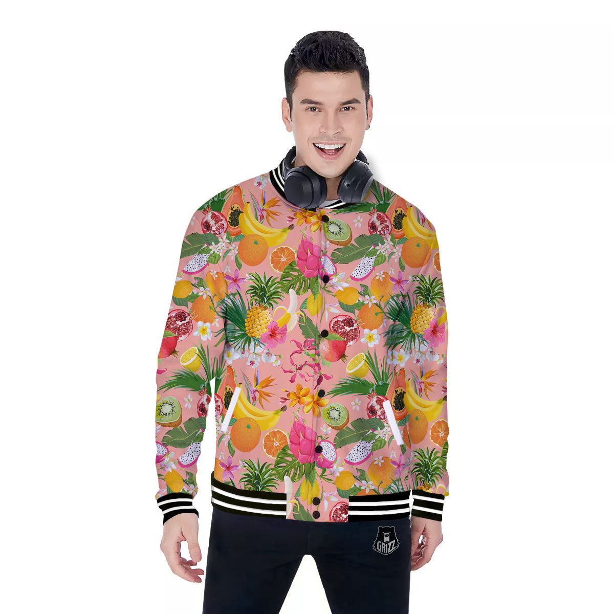 Fruit Leaf Tropical Print Pattern Baseball Jacket-grizzshop