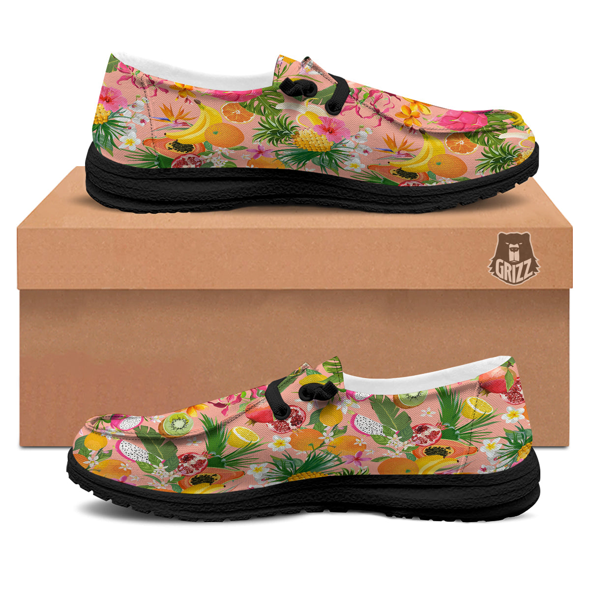 Fruit Leaf Tropical Print Pattern Black Loafers-grizzshop