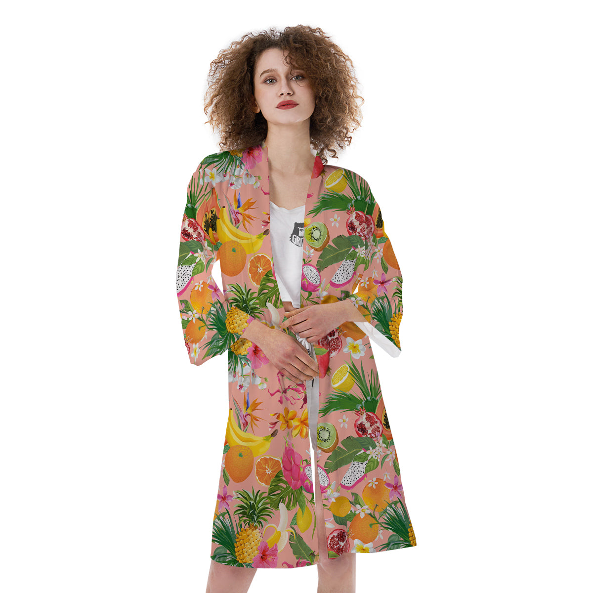 Fruit Leaf Tropical Print Pattern Kimono-grizzshop