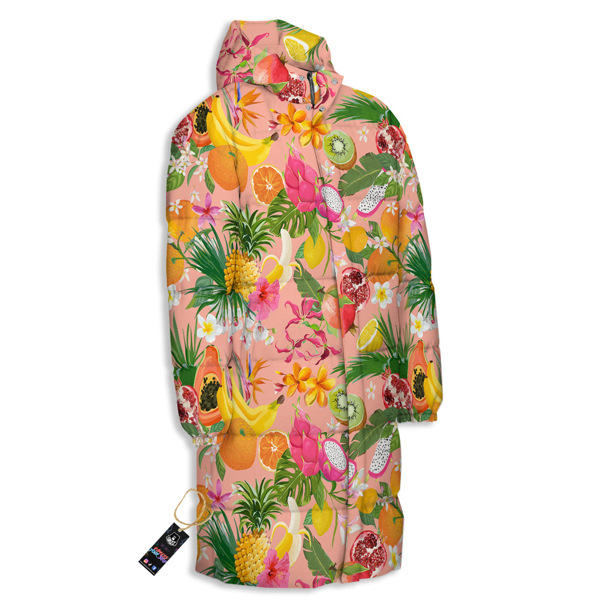 Fruit Leaf Tropical Print Pattern Long Down Jacket-grizzshop
