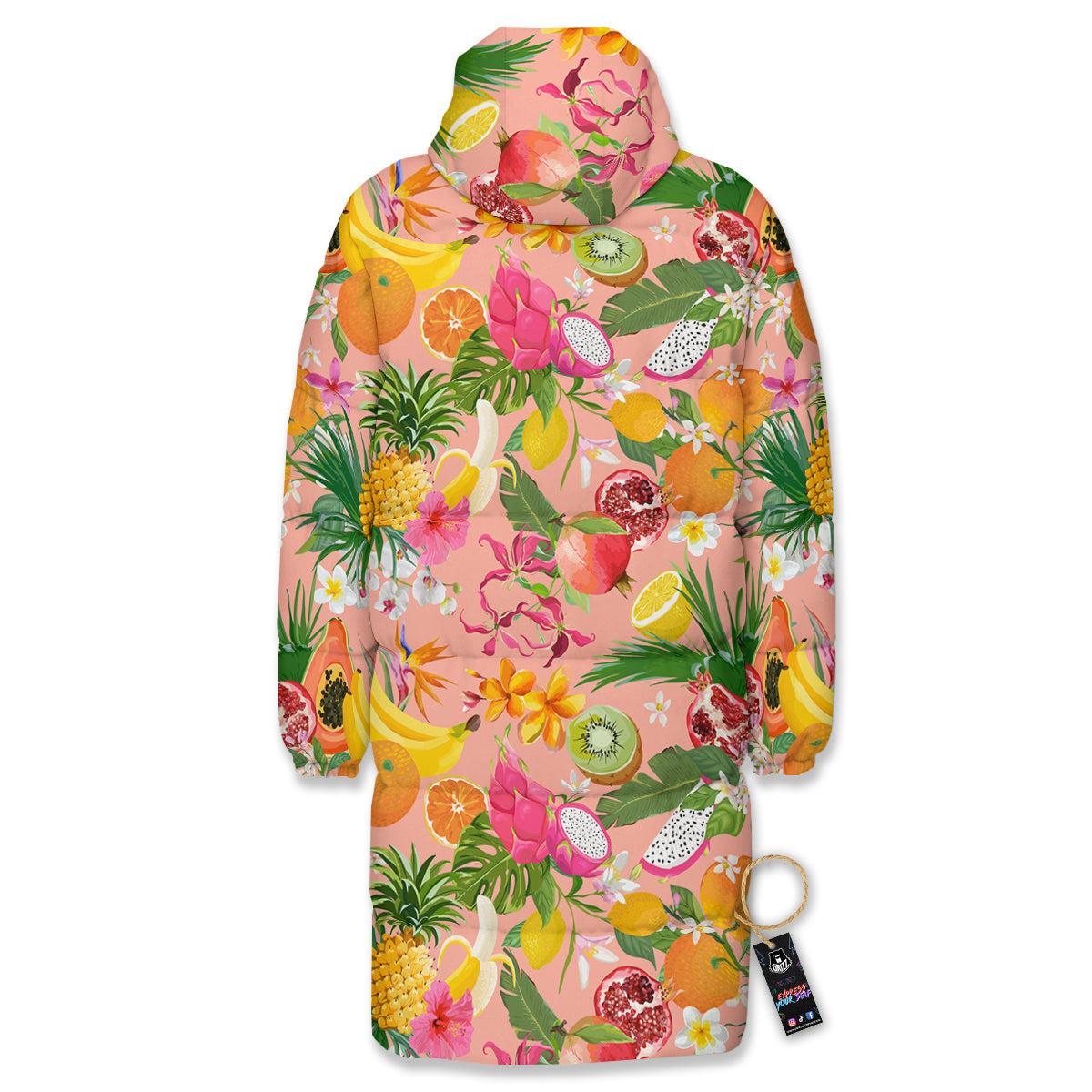Fruit Leaf Tropical Print Pattern Long Down Jacket-grizzshop