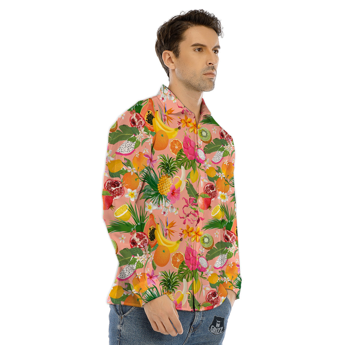 Fruit Leaf Tropical Print Pattern Men's Dress Shirts-grizzshop
