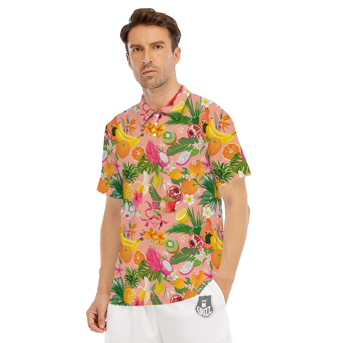 Fruit Leaf Tropical Print Pattern Men's Golf Shirts-grizzshop