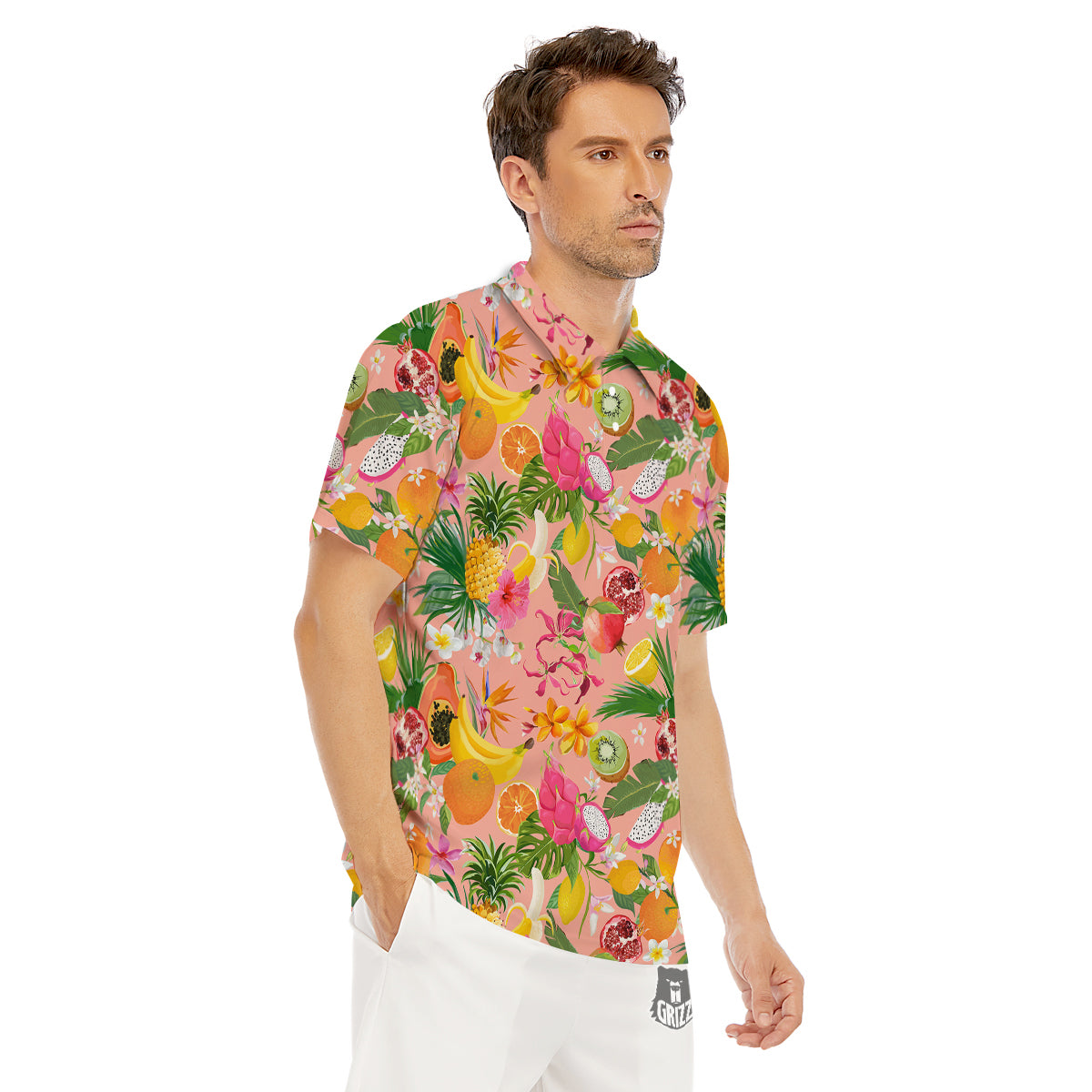 Fruit Leaf Tropical Print Pattern Men's Golf Shirts-grizzshop