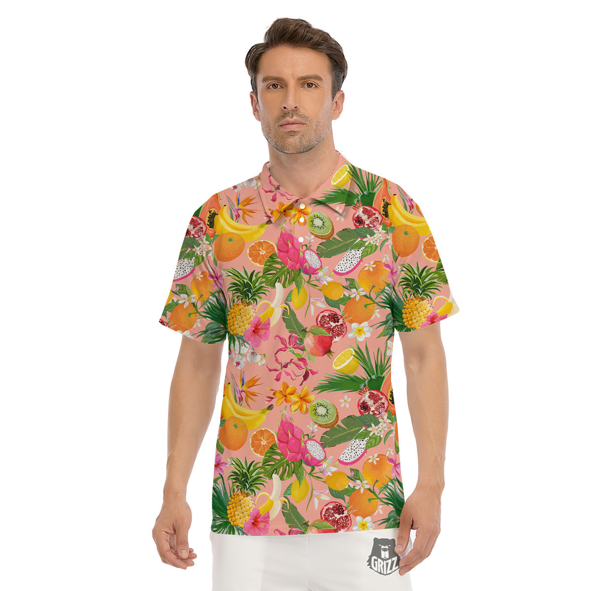 Fruit Leaf Tropical Print Pattern Men's Golf Shirts-grizzshop