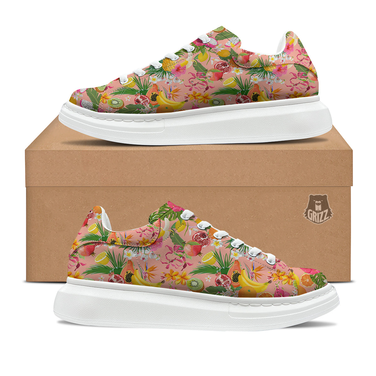 Fruit Leaf Tropical Print Pattern Platform Shoes-grizzshop