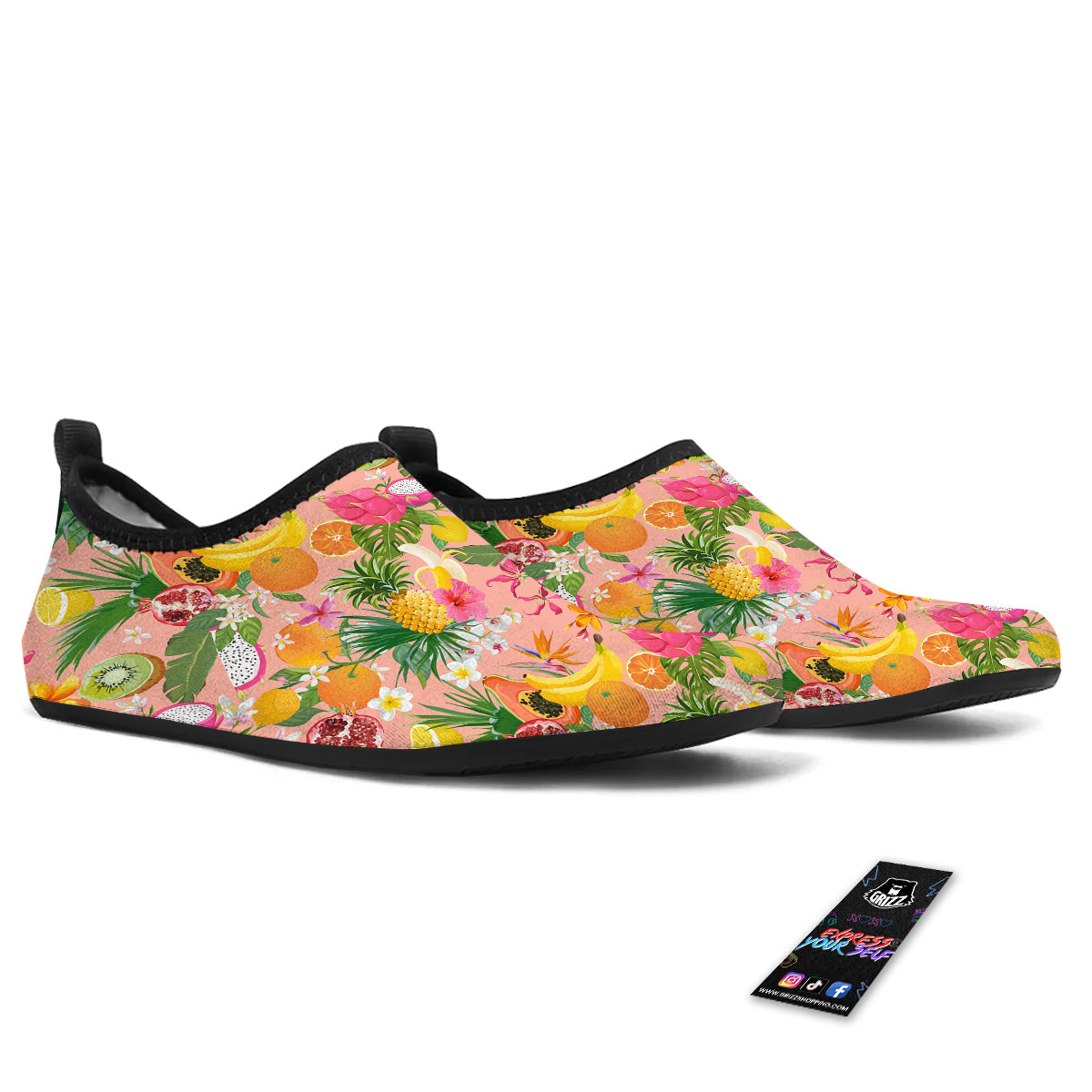 Fruit Leaf Tropical Print Pattern Water Shoes-grizzshop