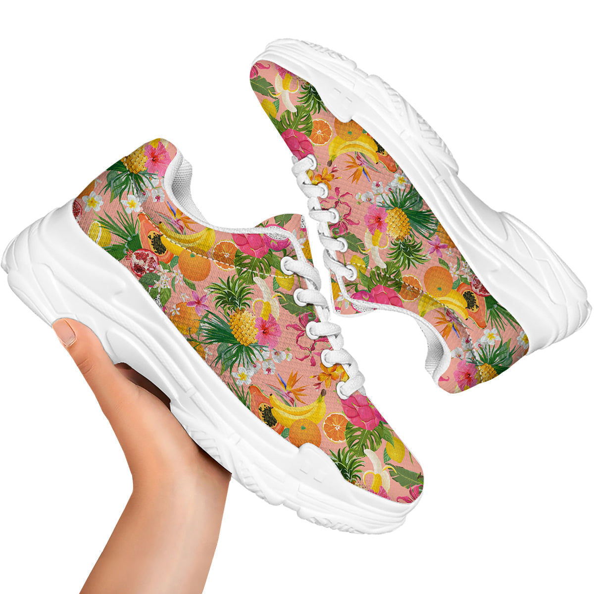 Fruit Leaf Tropical Print Pattern White Chunky Shoes-grizzshop