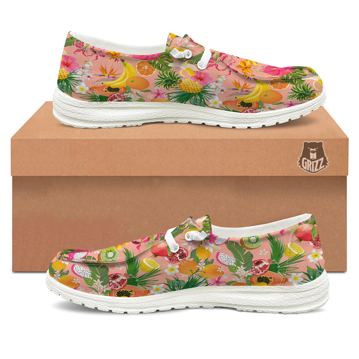 Fruit Leaf Tropical Print Pattern White Loafers-grizzshop