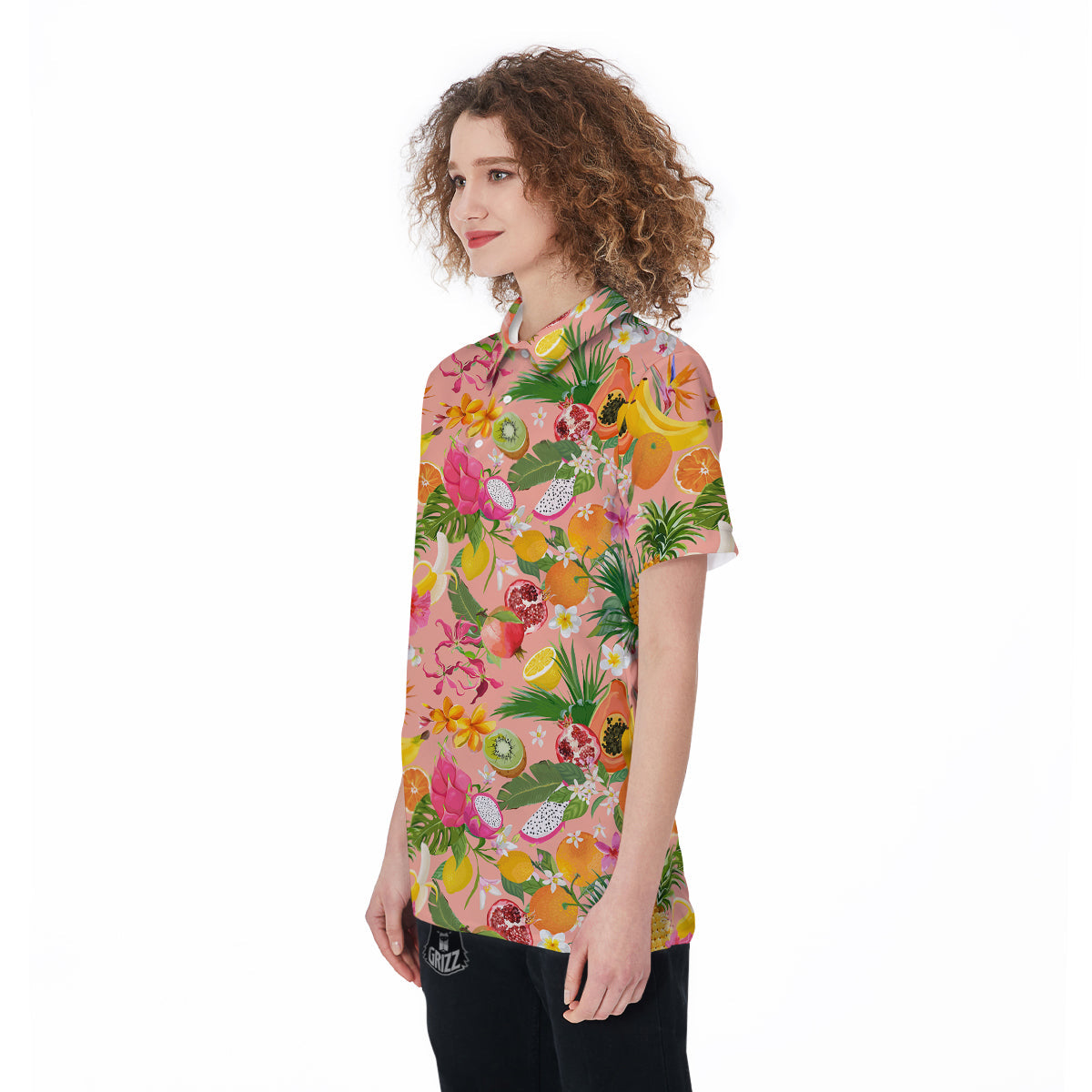 Fruit Leaf Tropical Print Pattern Women's Golf Shirts-grizzshop