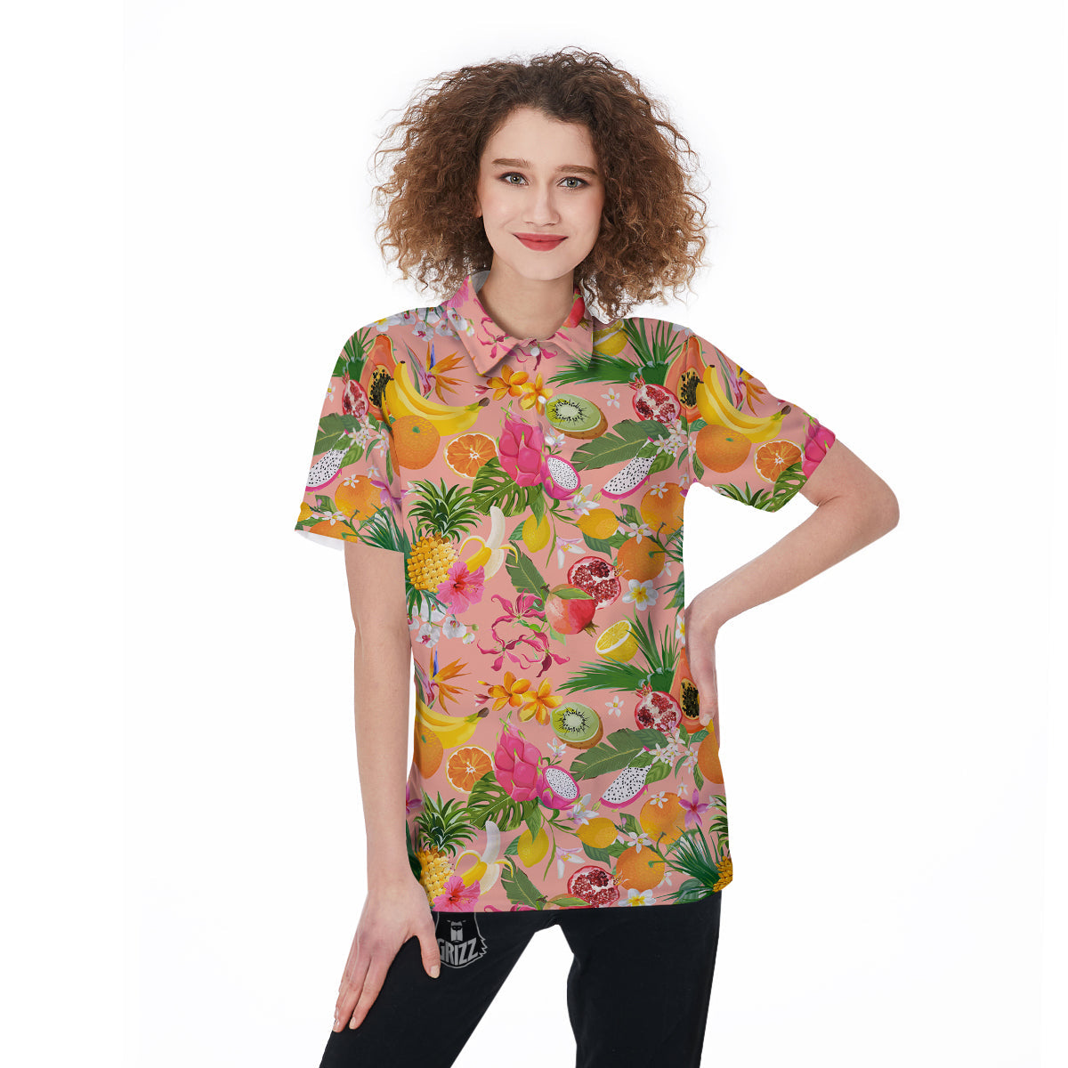 Fruit Leaf Tropical Print Pattern Women's Golf Shirts-grizzshop