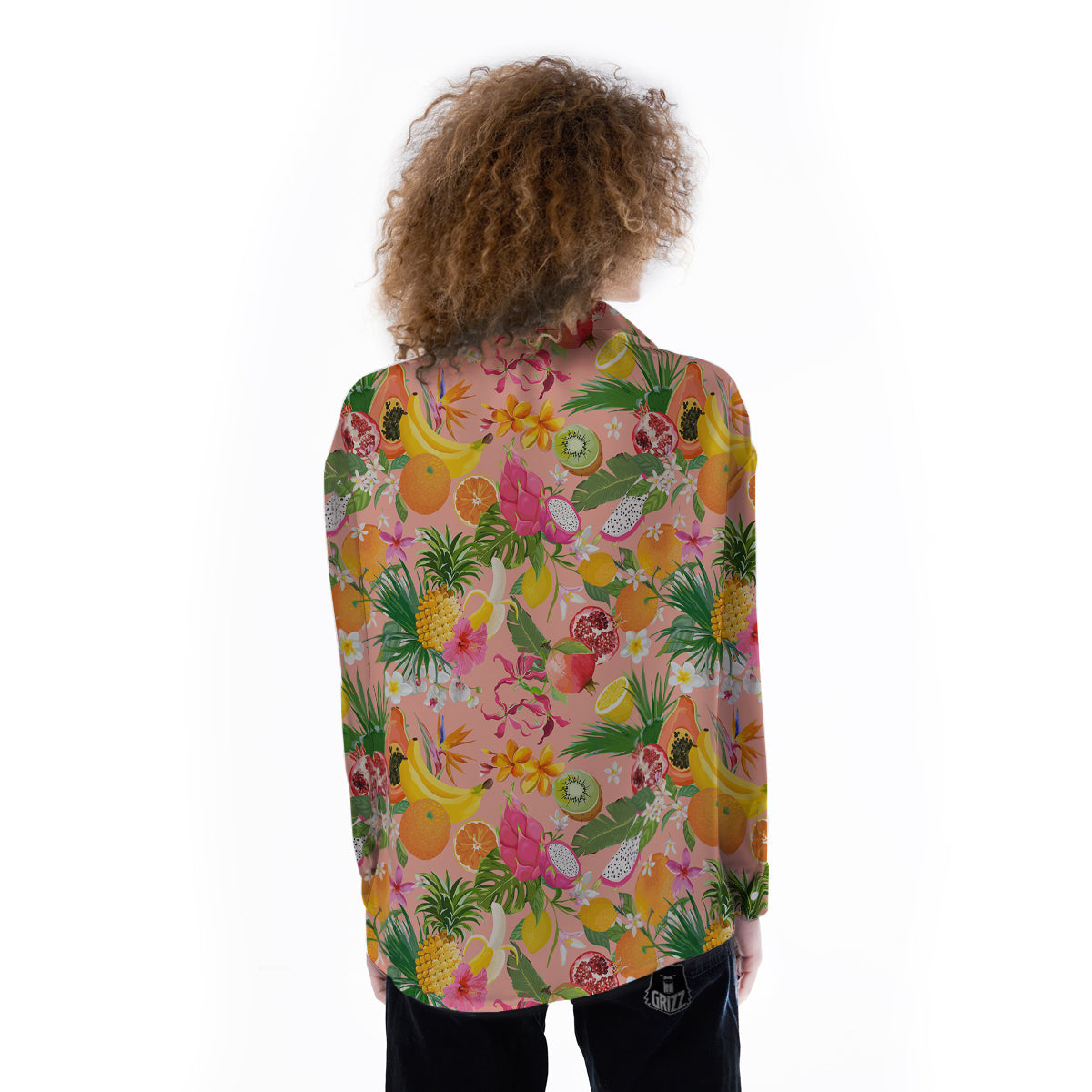 Fruit Leaf Tropical Print Pattern Women's Long Sleeve Shirts-grizzshop