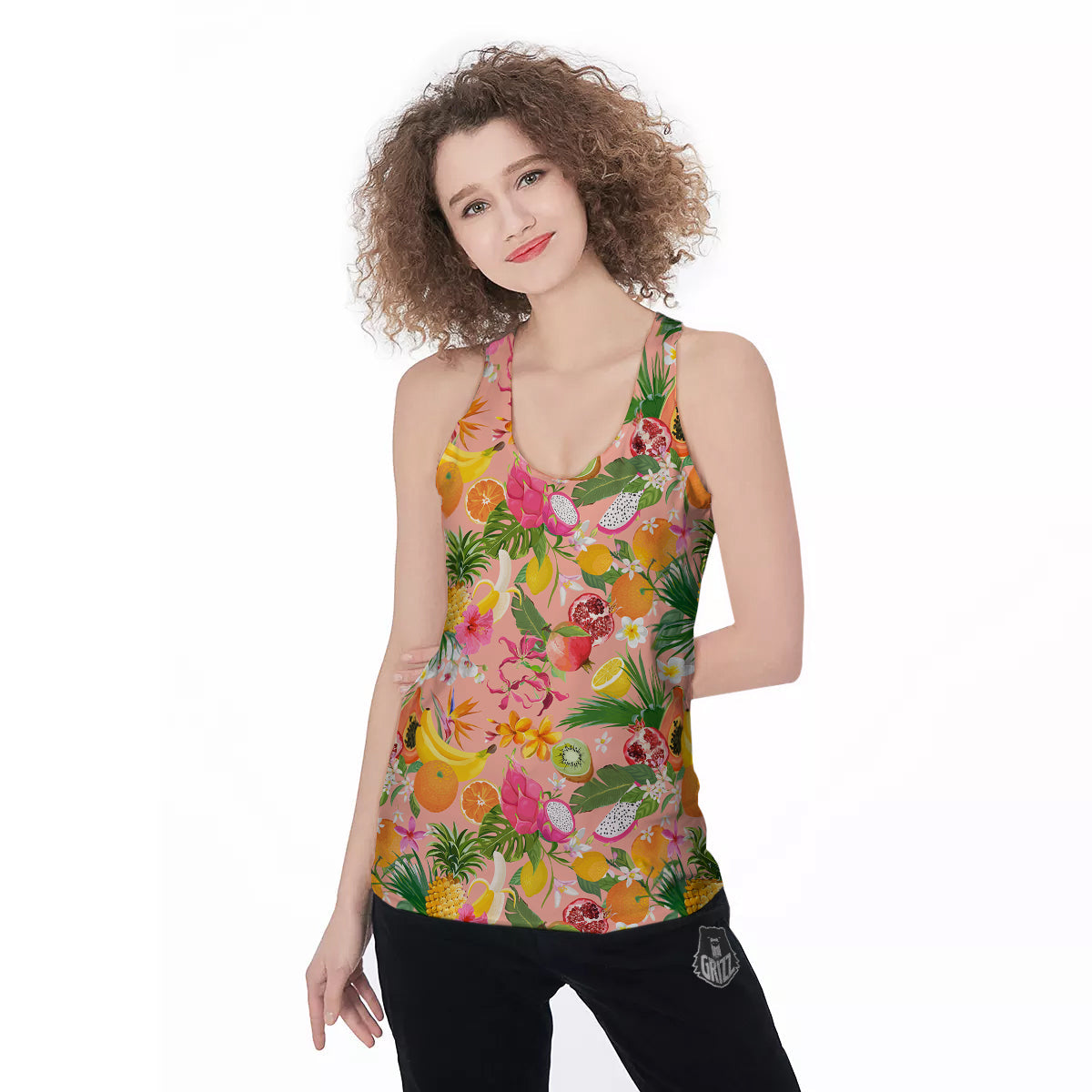 Fruit Leaf Tropical Print Pattern Women's Racerback Tank Top-grizzshop
