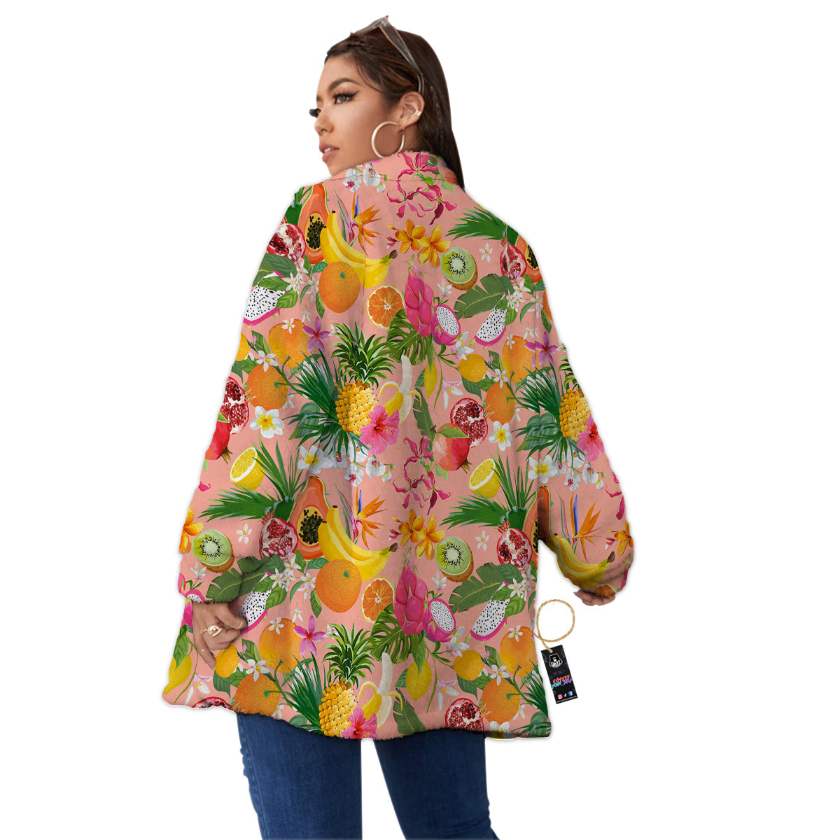 Fruit Leaf Tropical Print Pattern Women's Sherpa Jacket-grizzshop