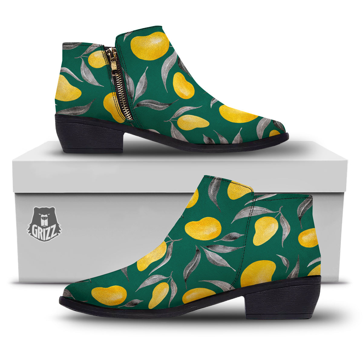 Fruit Mango Yellow Print Pattern Ankle Boots-grizzshop