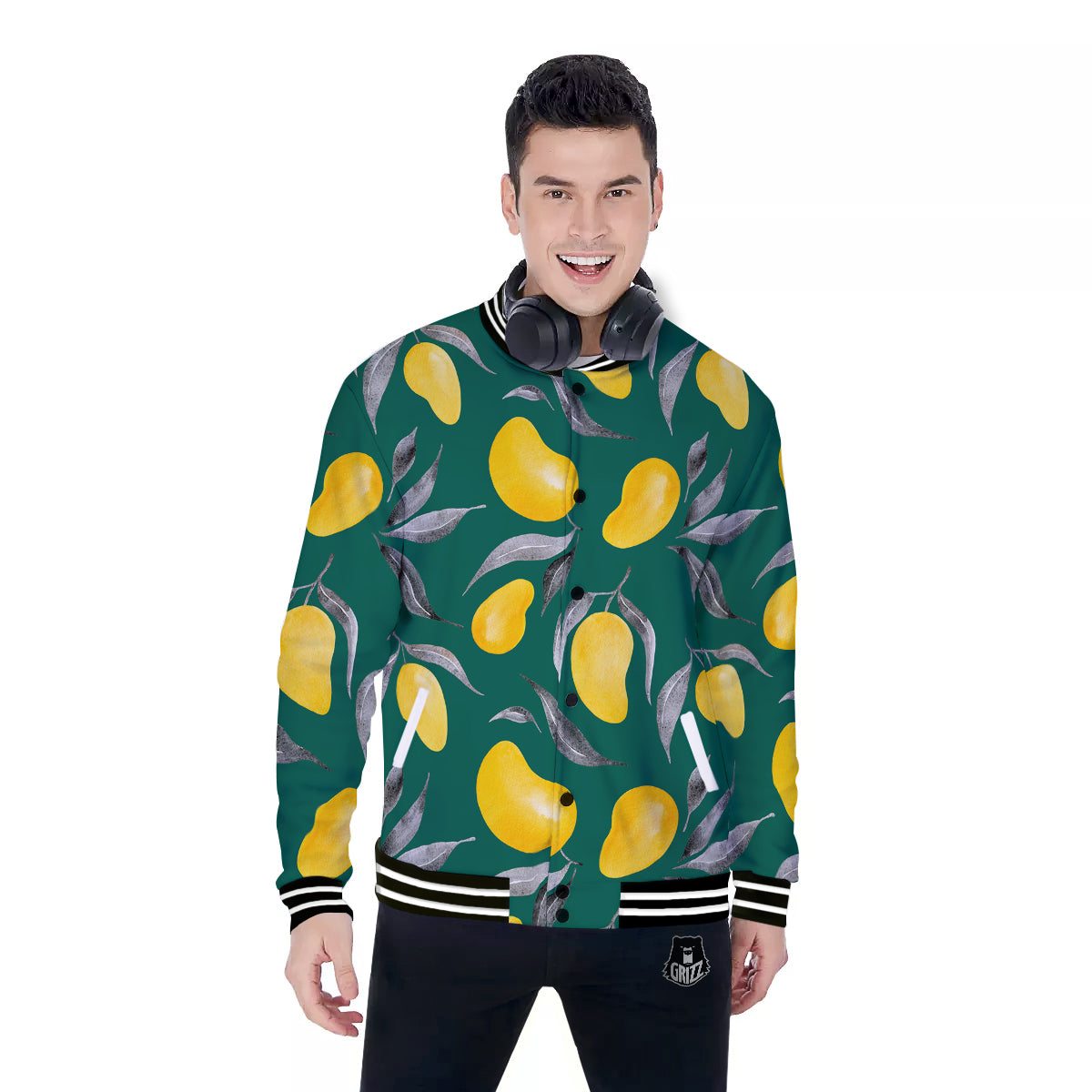 Fruit Mango Yellow Print Pattern Baseball Jacket-grizzshop