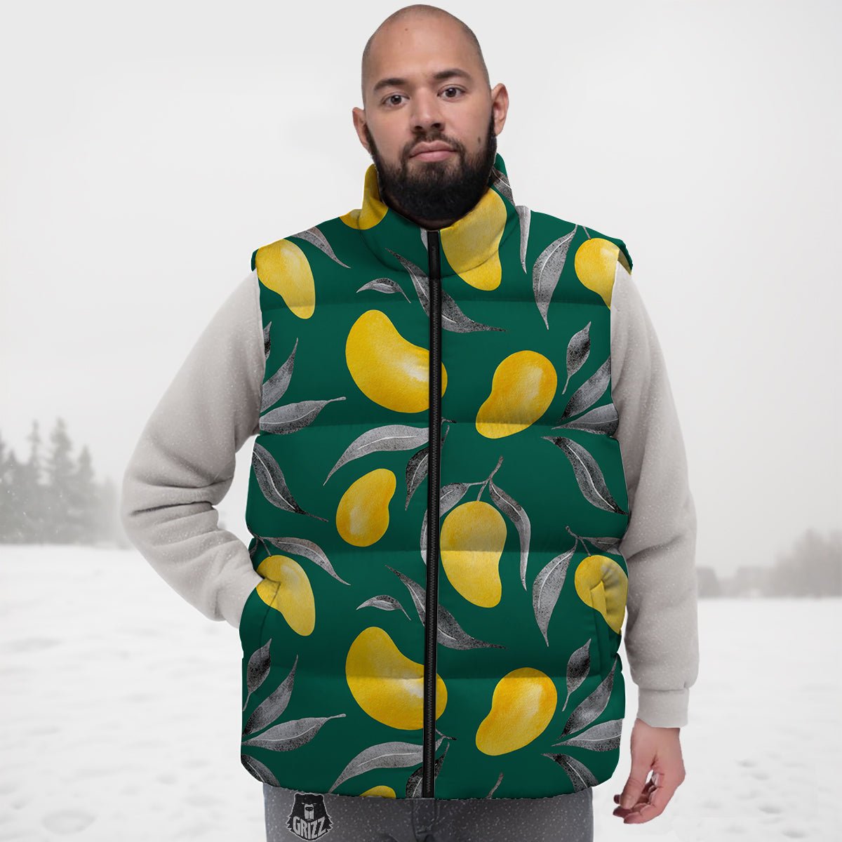 Fruit Mango Yellow Print Pattern Down Vest-grizzshop