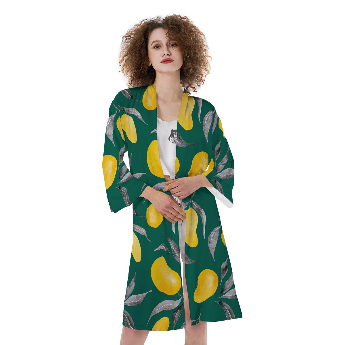 Fruit Mango Yellow Print Pattern Kimono-grizzshop