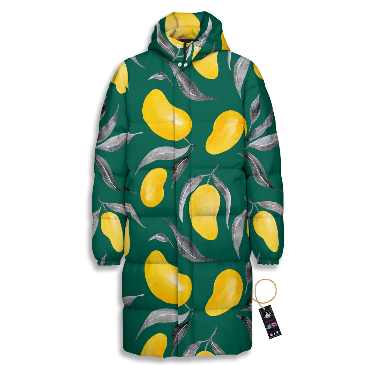 Fruit Mango Yellow Print Pattern Long Down Jacket-grizzshop