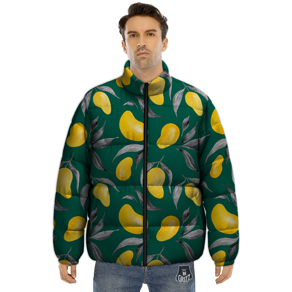 Fruit Mango Yellow Print Pattern Puffer Jacket-grizzshop