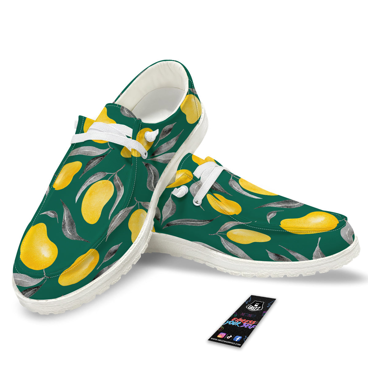 Fruit Mango Yellow Print Pattern White Loafers-grizzshop