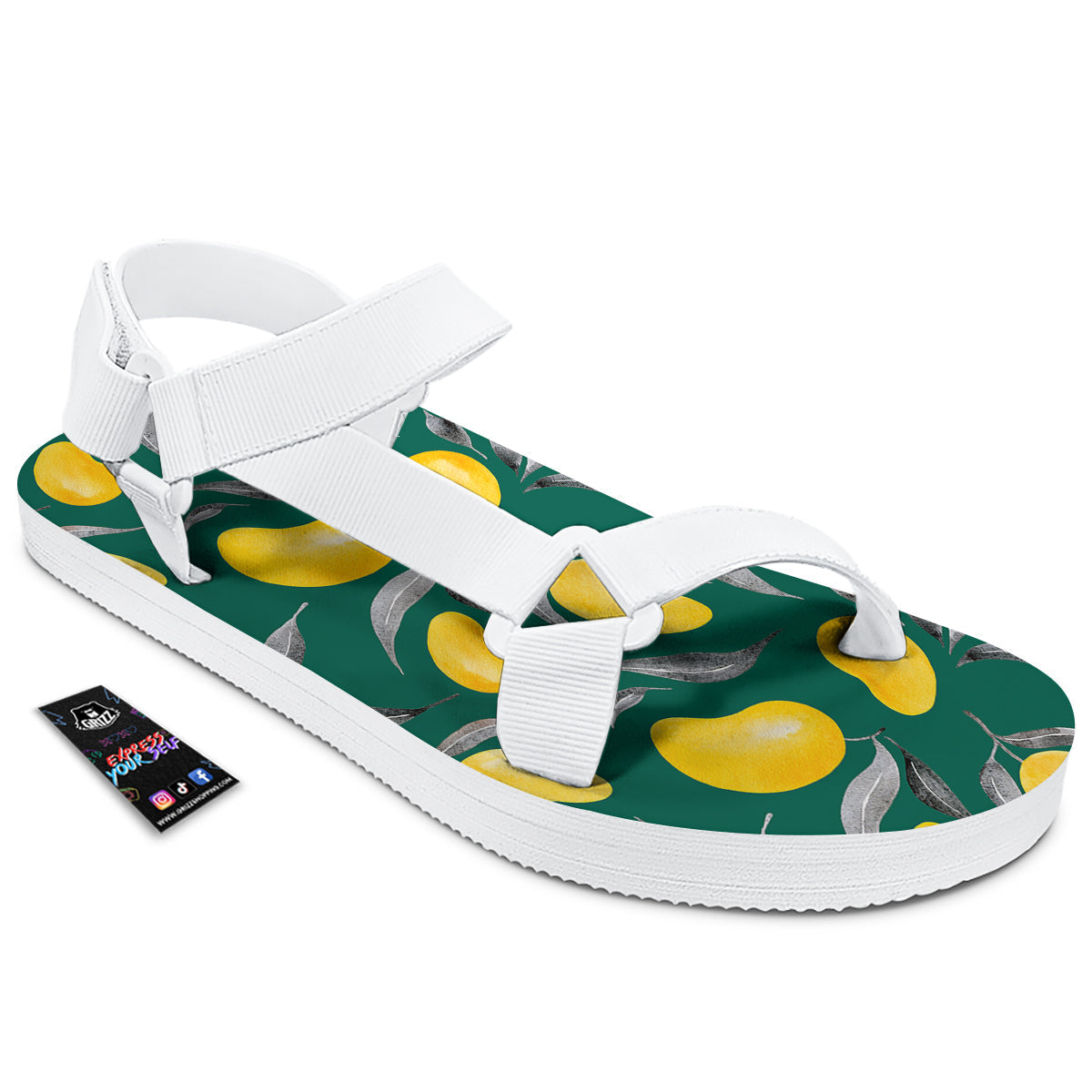 Fruit Mango Yellow Print Pattern White Open Toe Sandals-grizzshop