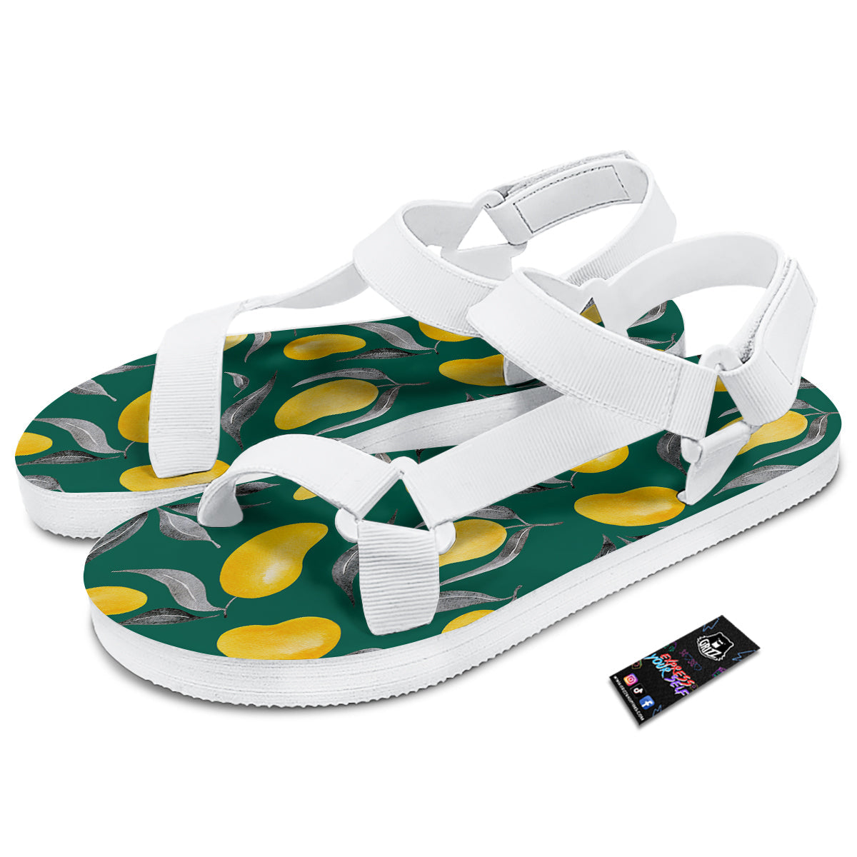 Fruit Mango Yellow Print Pattern White Open Toe Sandals-grizzshop