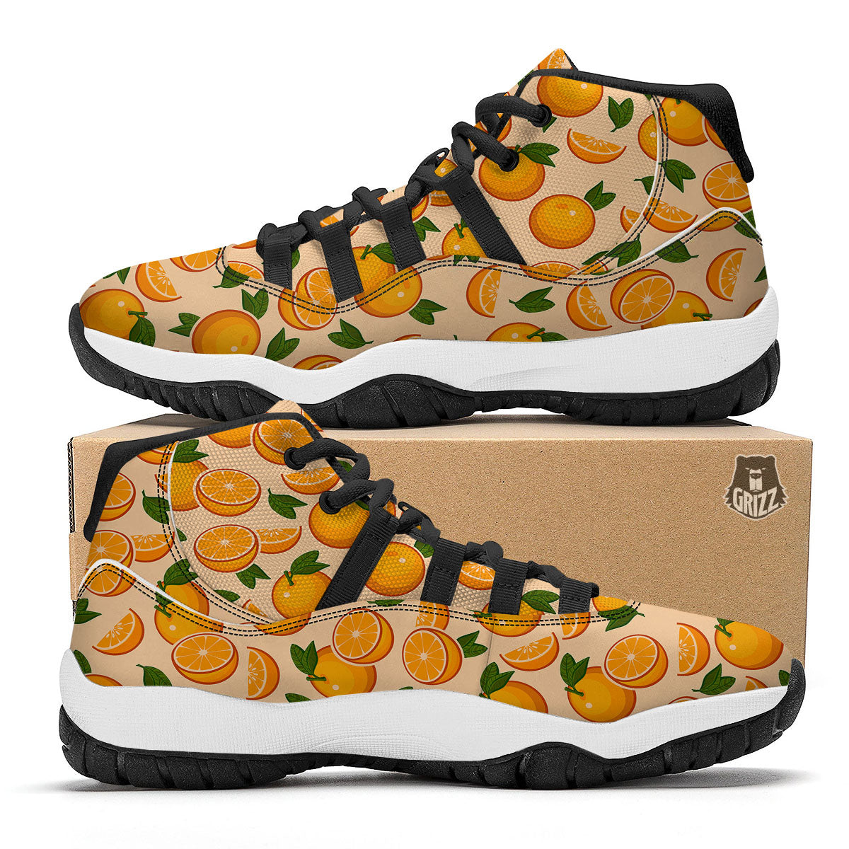 Fruit Orange Print Pattern Black Bball Shoes-grizzshop