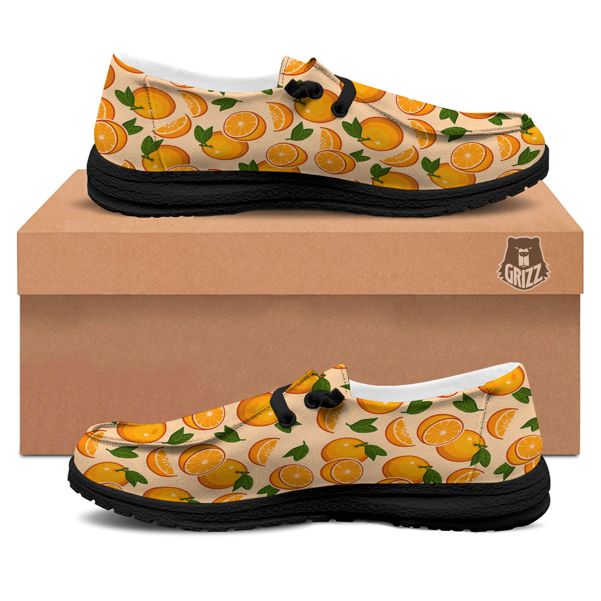 Fruit Orange Print Pattern Black Loafers-grizzshop