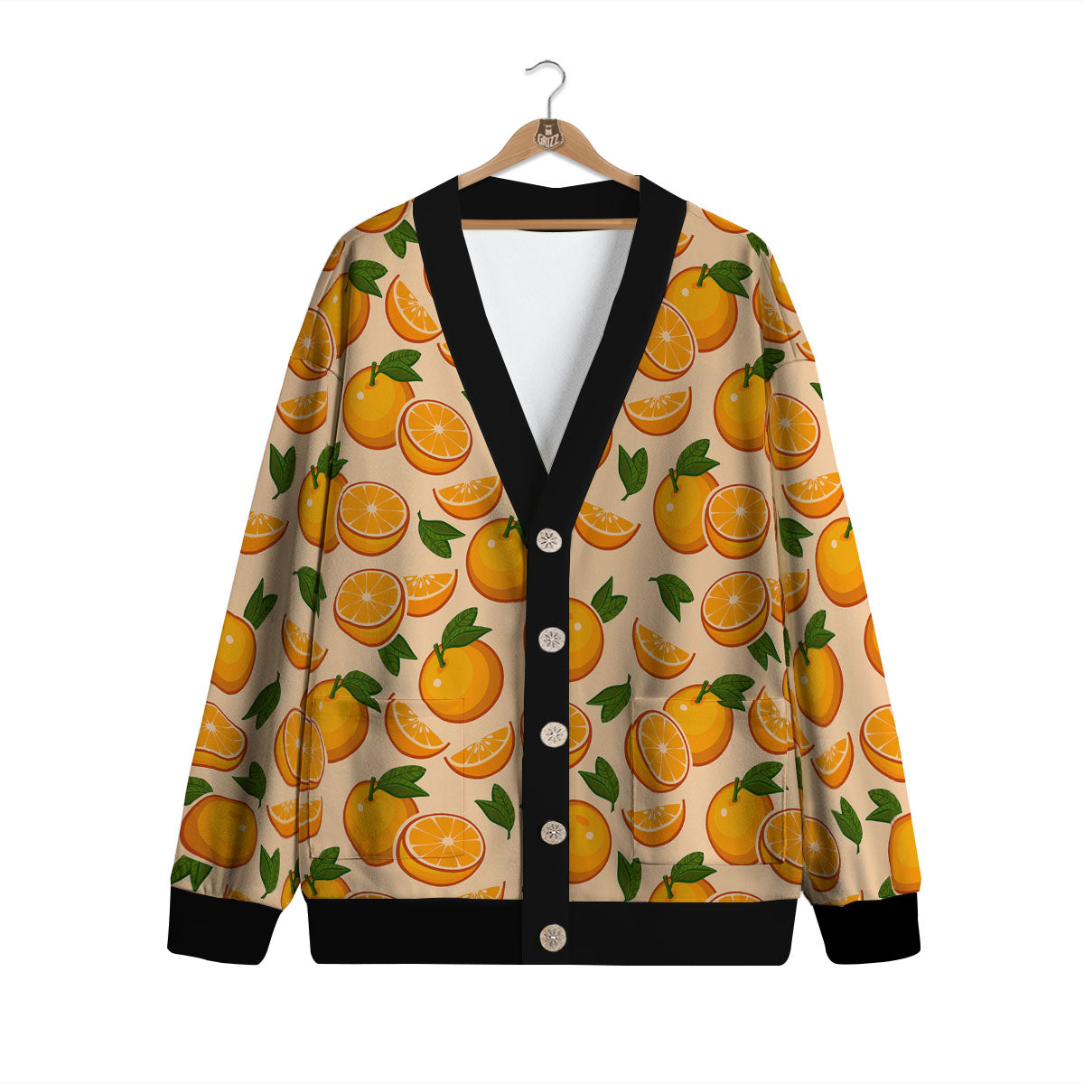 Fruit Orange Print Pattern Cardigan-grizzshop