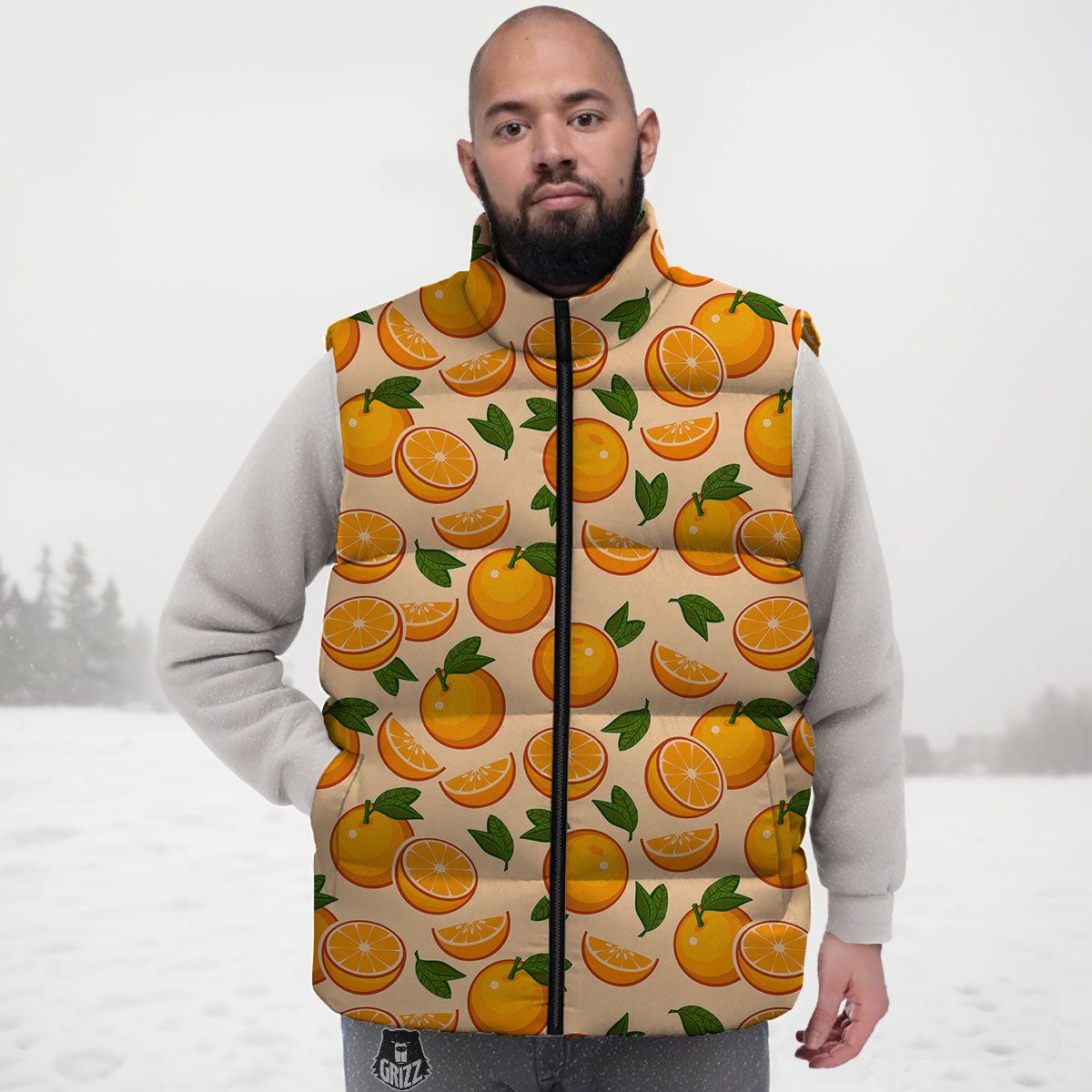 Fruit Orange Print Pattern Down Vest-grizzshop